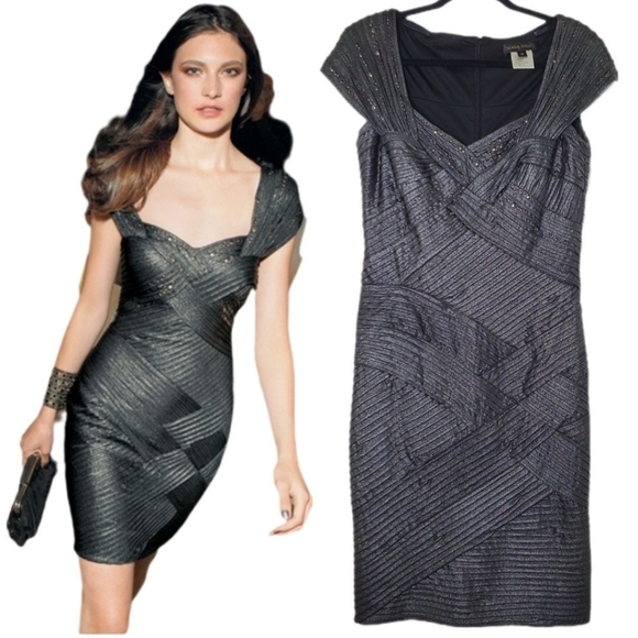 Tadashi Shoji Dresses & Skirts - Tadashi Shoji Women's Cap Sleeve Pintuck Shutter Pleat Evening Dress